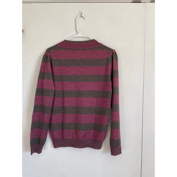 Faconnable pink brown striped v-neck sweater wool silk cashmere lightweight XS - Picture 2 of 8